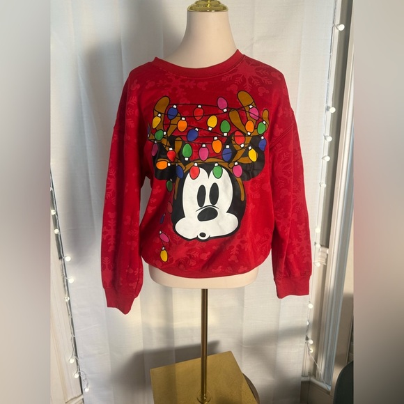 Disney Mickey Mouse Christmas Lights Red Sweatshirt Adult M/L (Tagged Youth L) - Picture 7 of 7